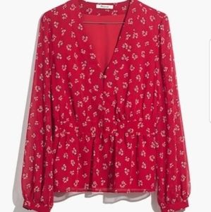 Madewell Red Lillies Peplum Blouse